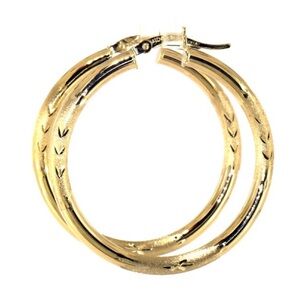 10k Yellow Gold Textured Diamond Cut Hoops